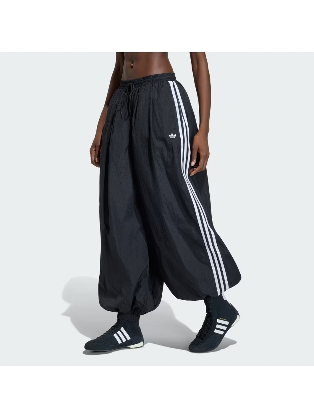 Adidas Black Track Wide-Leg Pants with White 3-Stripes